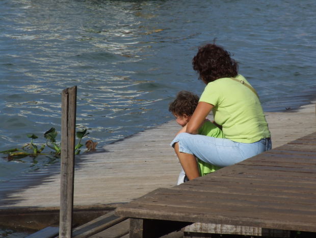 public domain images of mother and child looking at pond